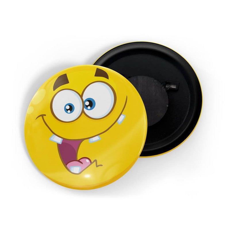 dhcrafts Yellow Color Round Fridge Magnet Grinning Face with Big Eyes And goofy teeth Emoji Glossy Finish Design Pack of 1 (58 mm)